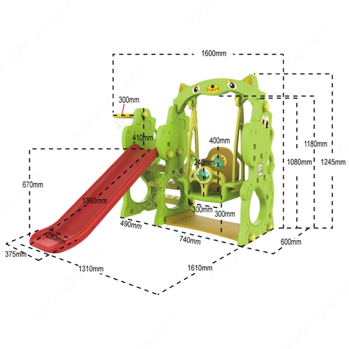 3-in-1 Kids' Dinosaur Playground: Toddler Slide, Swing Set, and Basketball Hoop