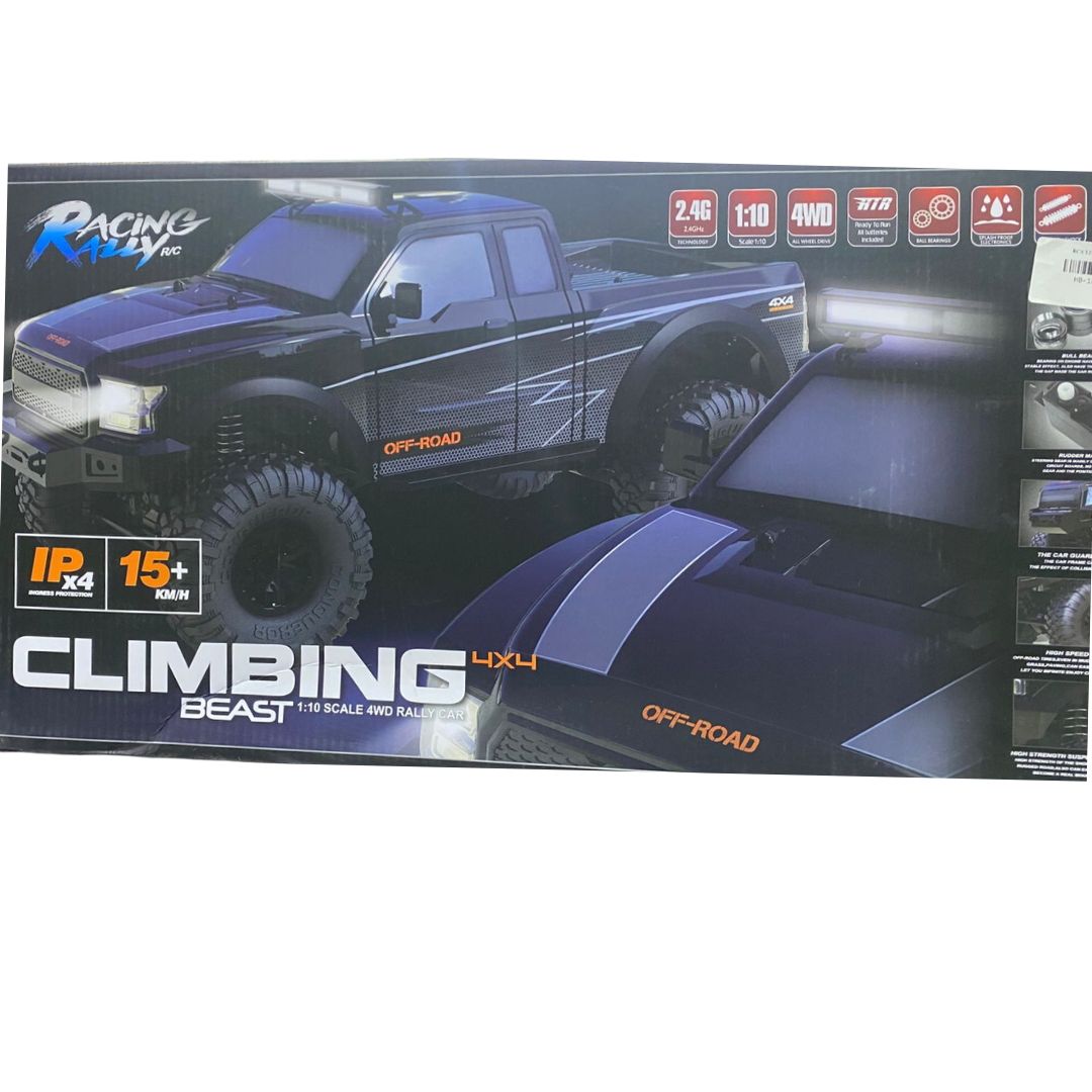 1:10 Large Scale 4WD Climbing Beast RC Truck - High-Speed 15+ KM/H Off-Road Remote Control Rally Car with IPX4 Splash Proof & LED Light Bar