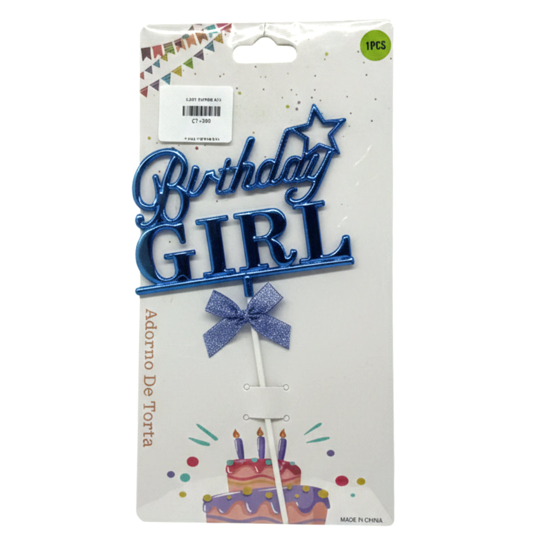 Metallic Birthday Cake Topper – "Birthday Boy" (Pink) or "Birthday Girl" (Blue) Acrylic Cake Decoration with Glitter Bow & Star