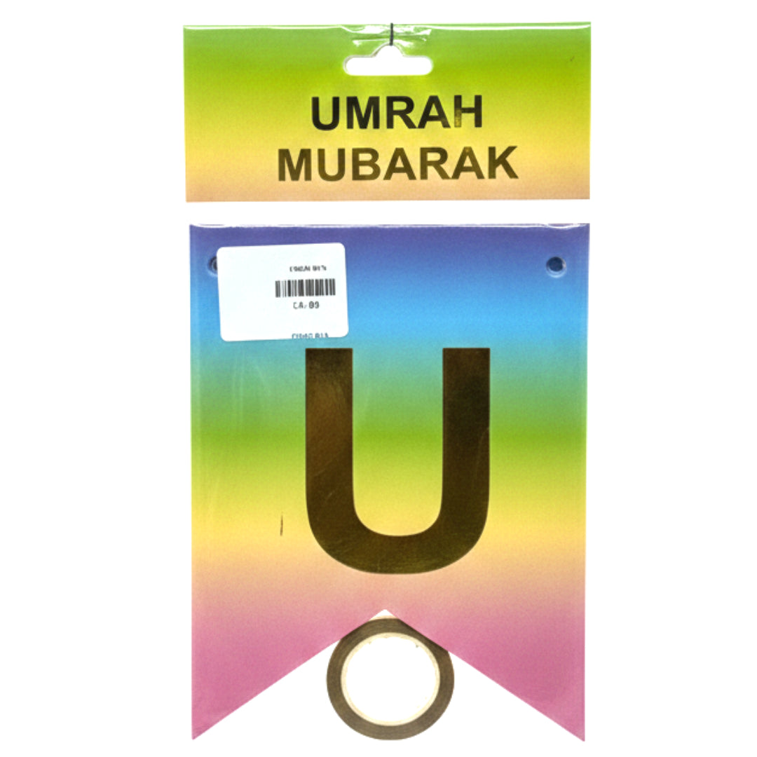 Premium Umrah Mubarak Bunting Banner - Elegant Celebration Decorations in Gold, Silver, Black, and Rainbow – Includes Hanging Ribbon