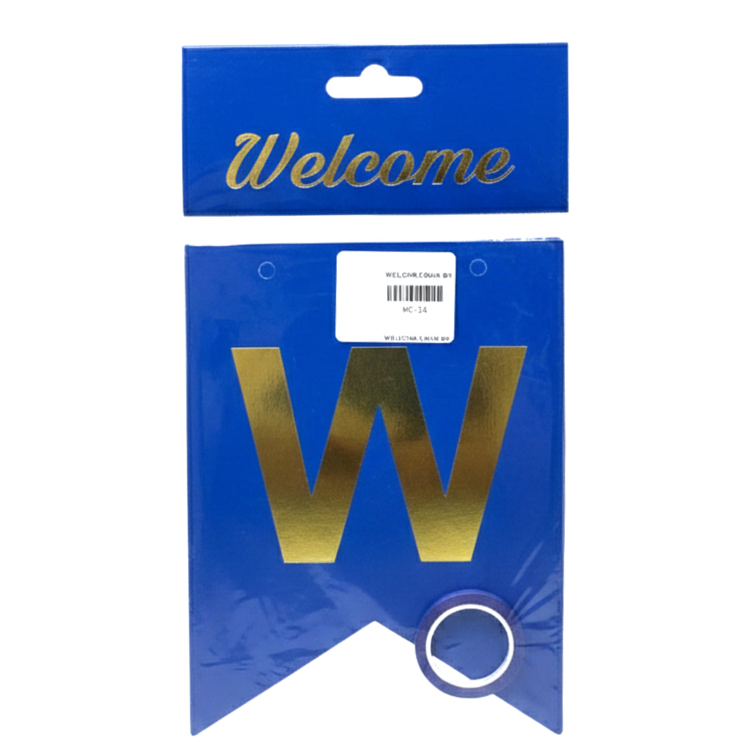 Gold Foil Welcome Banner Party Decoration Kit – Hanging Swallowtail Pennant Bunting for Birthdays, Graduations, and Homecomings – Available in Silver, Pink, White, Blue, and Gold