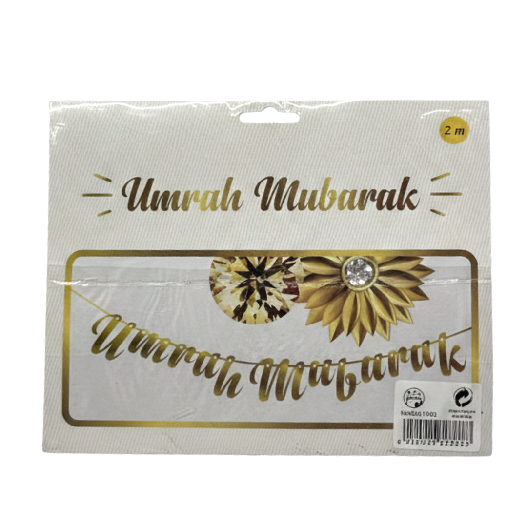 Premium Umrah Mubarak Black & Gold Banner | Elegant Script Calligraphy Hanging Garland for Home Welcome Decorations & Party Supplies
