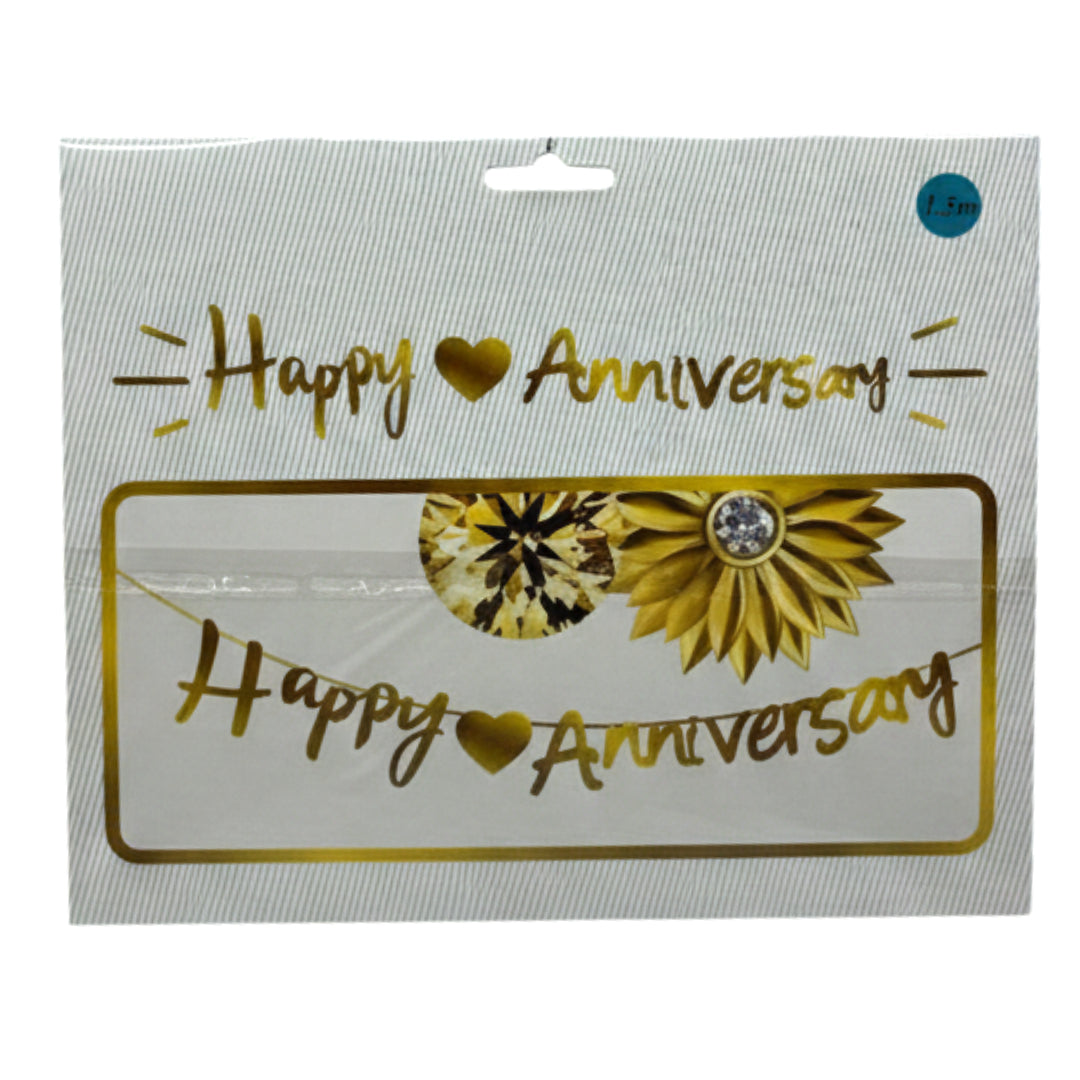 Happy Anniversary Banner - Premium Cursive Script Cardstock Bunting with Gold Twine (Black, Red, Blue) | Elegant Party Decorations for Anniversary Celebrations