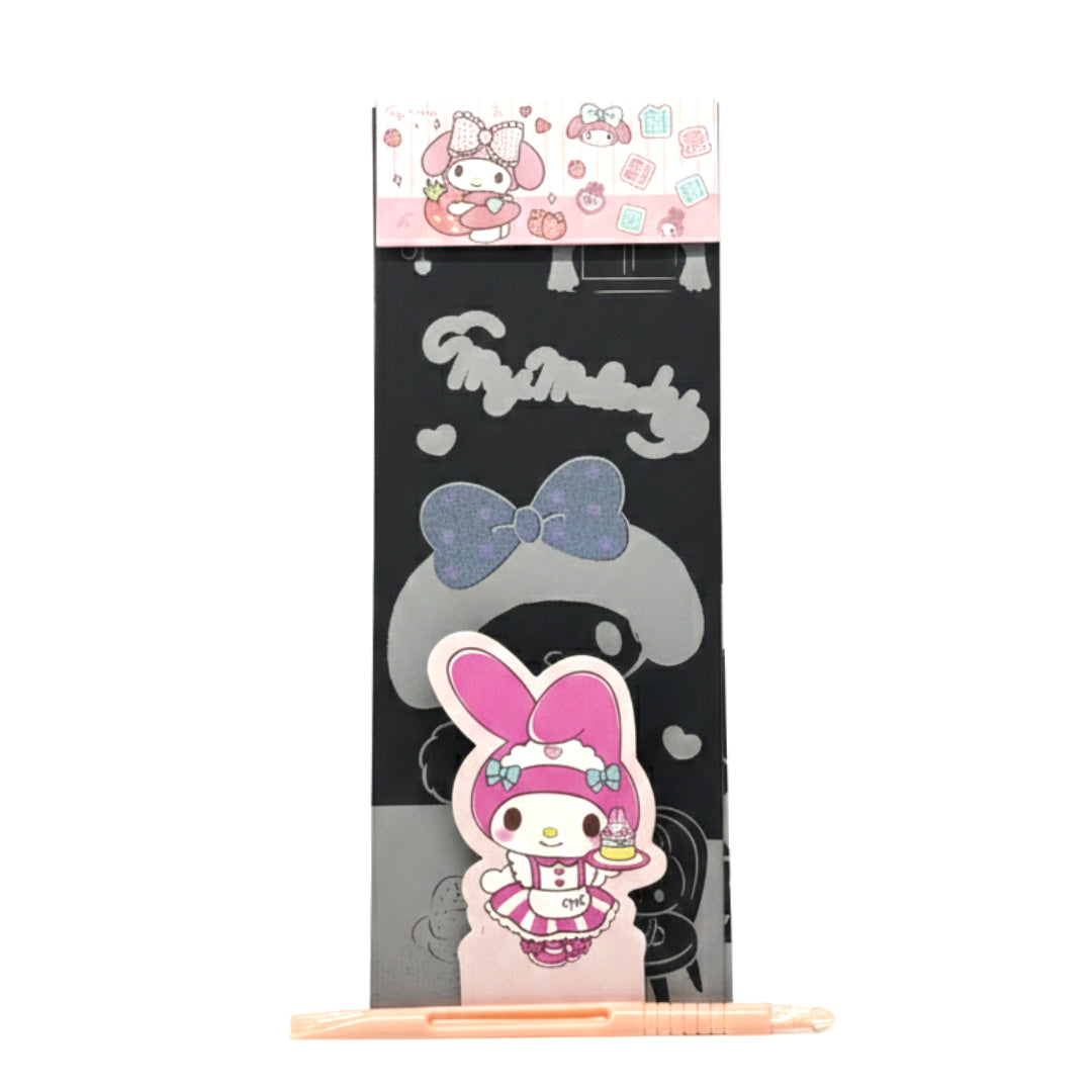 Sanrio My Melody Magic Scratch Art Set - Holographic DIY Stationery Kit with Stylus