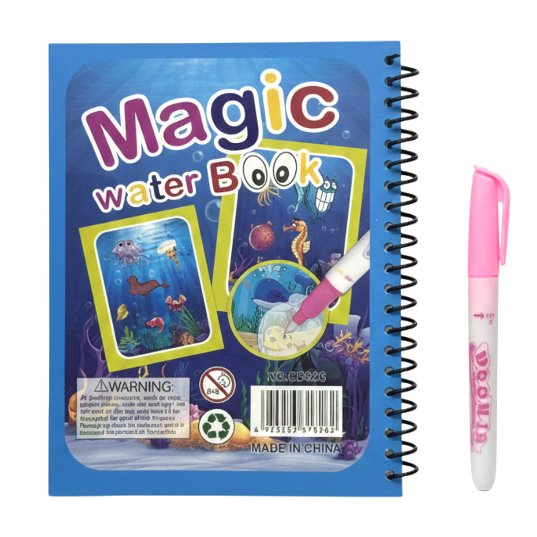Magic Water Drawing Book for Toddlers – Reusable Water Reveal Coloring Book with Refillable Pen | Mess-Free Educational Activity Set for Kids, Underwater World Theme