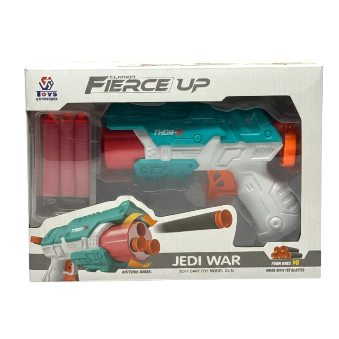 Thor-X Fierce Up Foam Dart Blaster Toy Gun – Manual Soft Bullet Pistol with 6 Suction Darts for Kids – Teal and White Edition