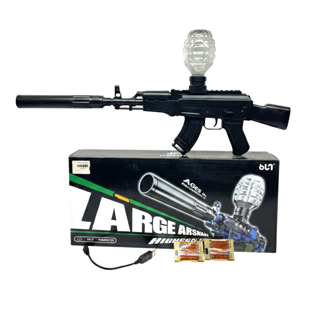 AK-47 Electric Gel Ball Blaster – High-Speed Automatic Toy Gun with Grenade Hopper, Rechargeable Battery, and 1000+ Gel Beads – Tactical Splatter Ball Blaster for Outdoor Team Games