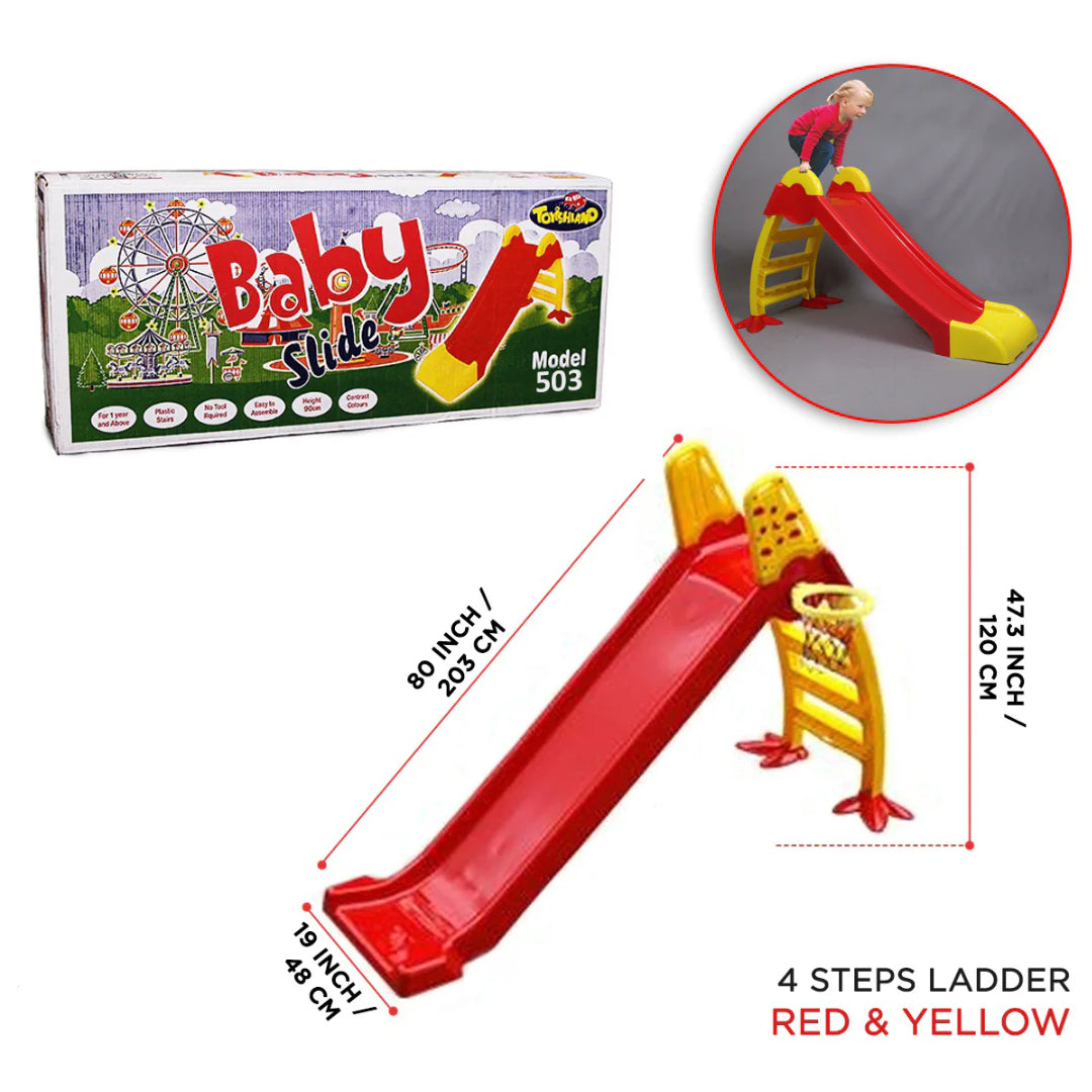 2-in-1 Toddler Folding Slide & Basketball Hoop Set – Durable Indoor/Outdoor Freestanding Plastic Climber for Kids – Red & Yellow