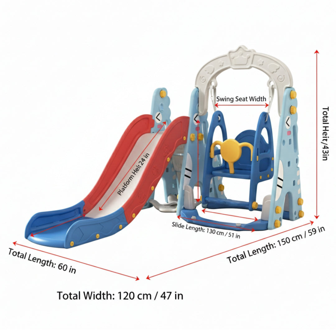 3-in-1 Toddler Play Center: Extra-Long Slide, Safety Swing, and Basketball Hoop