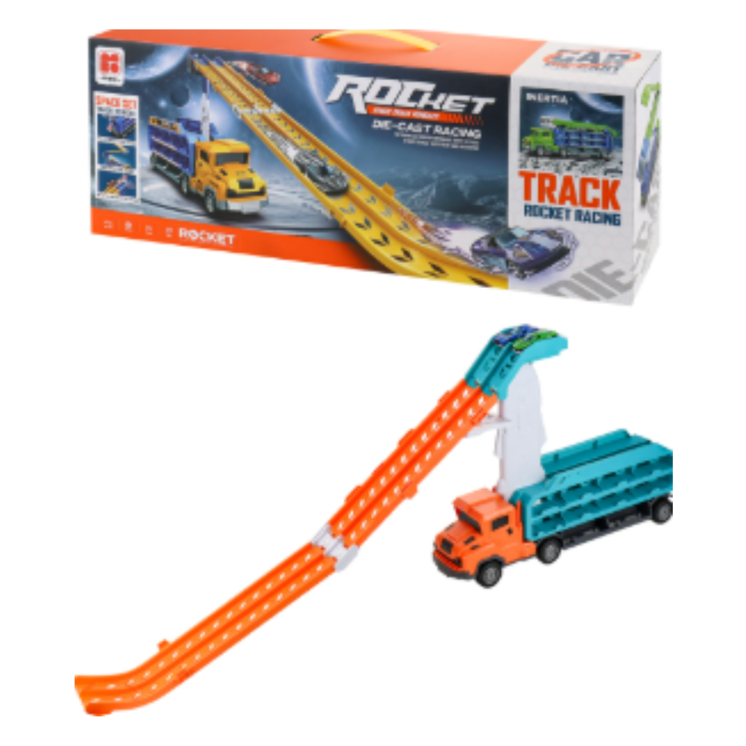 Space Series Die-Cast Car Carrier ā Transforming Rocket Truck with Dual Racing Tracks
