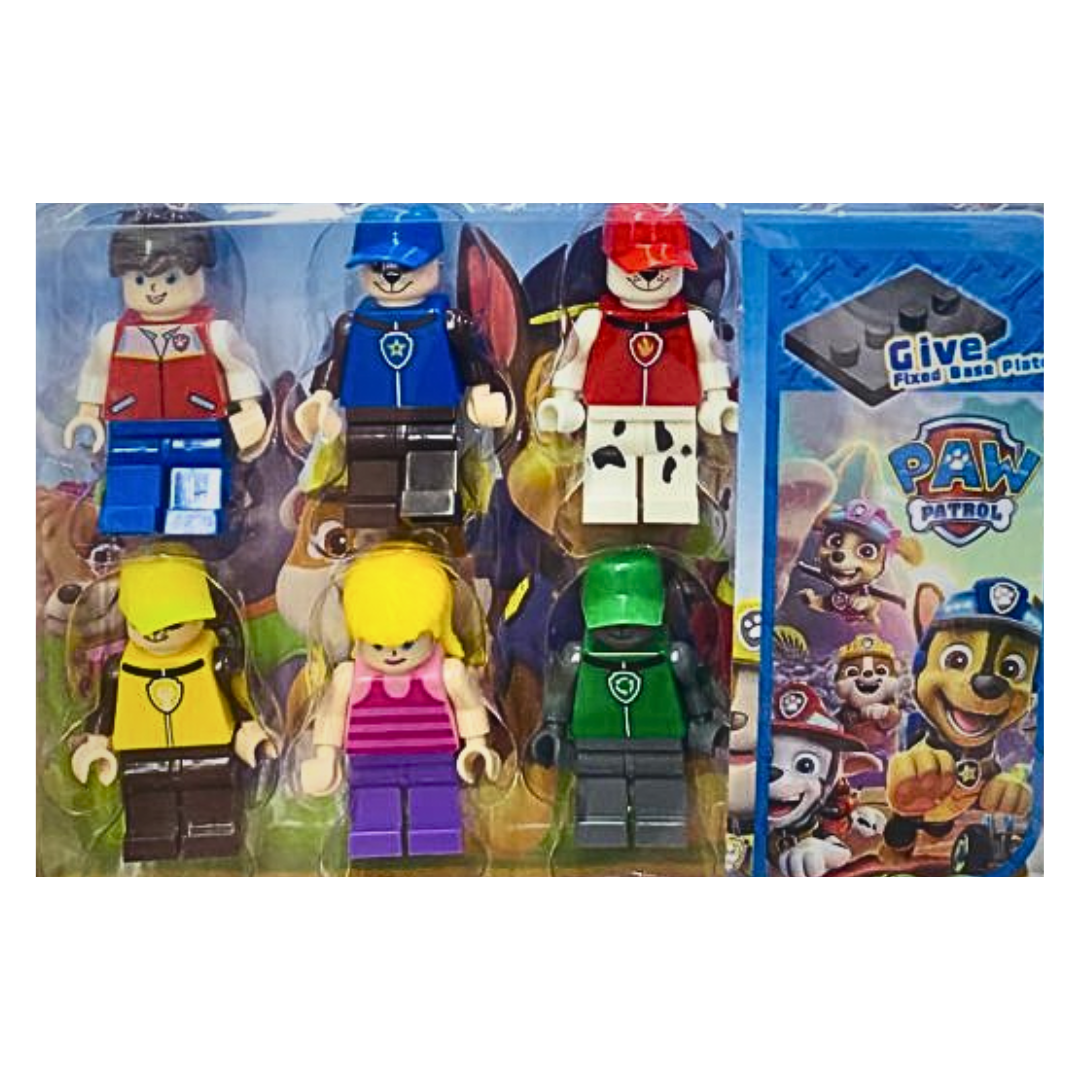 PAW Patrol Style Building Blocks Mini-Figures Set – 6 Piece Character Collection with Bonus Base Plate for Kids 6+