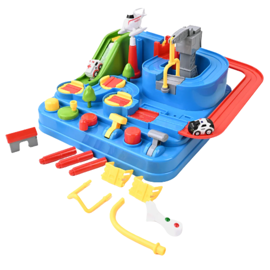Funny Big Adventure Orbital Car Track – Interactive City Rescue Puzzle Rail Toy with Police Car & Ambulance, 6 Control Buttons, and Mechanical Manoeuvres for Toddlers (Ages 3+)