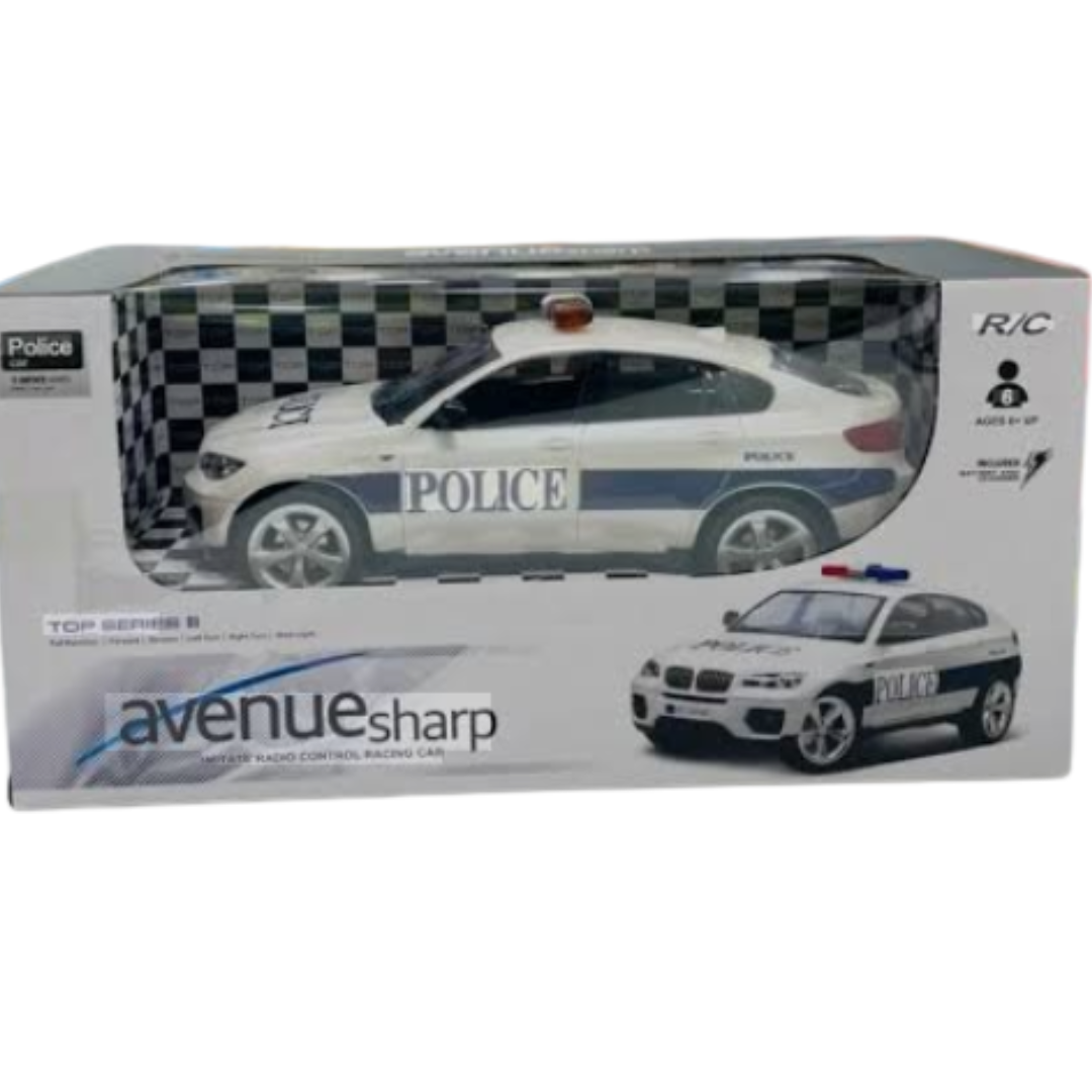 Avenue Sharp 1:16 Scale Remote Control Police Car Toy – Full Function RC Cop Car Racing Vehicle with Flashing Siren Lights, Rechargeable Battery, and Authentic Styling for Kids (Ages 6+)