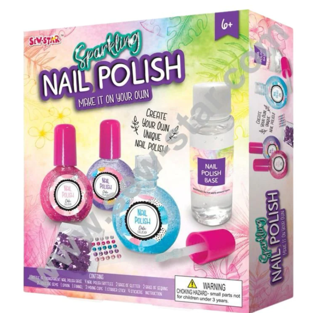 Sew-Star Sparkling Nail Polish Kit – DIY Make Your Own Glitter & Sequins Nail Polish, Creative Salon Arts & Crafts Activity Set with Nail Stickers for Kids & Teens (Ages 6+)