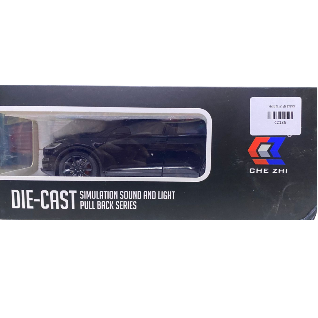 Che Zhi CZ186 Premium Die-Cast Electric SUV Model Toy – 1:24 Scale Gloss Black Simulation Sound & Light Pull Back Car with Openable Falcon Wing Doors for Kids & Collectors