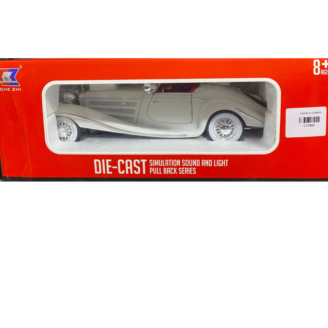 Che Zhi CZ1805 Vintage Roadster Die-Cast Car Model – 1:24 Scale Classic Retro Convertible Toy with Simulation Sound, LED Lights, Chrome Wire Wheels, and Pull-Back Action (Ages 8+)