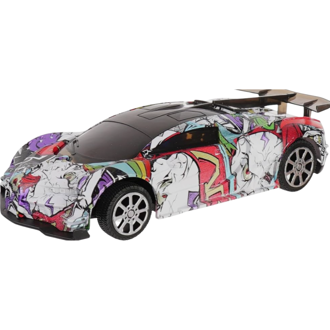27MHz Realistic RC Speed Car with Functional Spray Tail Mist – 1:20 Scale Pink/White Graffiti Sports Car for Kids (Ages 3+), Model BNNN with Lights and Gull-Wing Doors