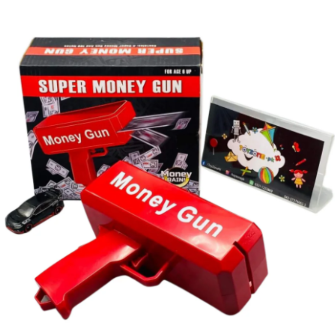 Electric Super Money Gun Toy – High-Speed Cash Cannon Dispenser with Play Money Notes, Battery-Operated Red Toy Blaster for Weddings, Birthday Parties, and Marketing Events (Ages 6+)