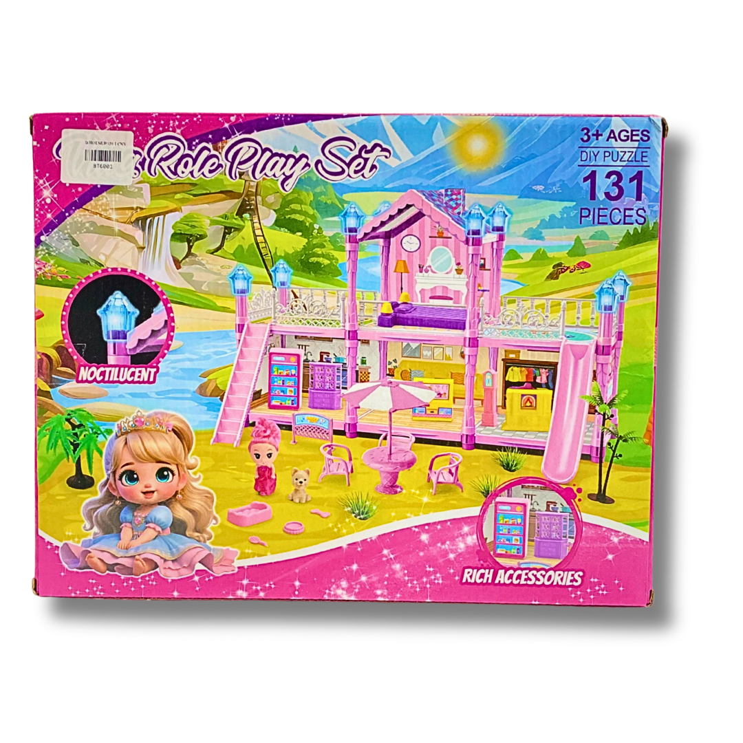 Dream Villa Role Play Set - 131-Piece DIY 3D Puzzle Dollhouse with LED Lights