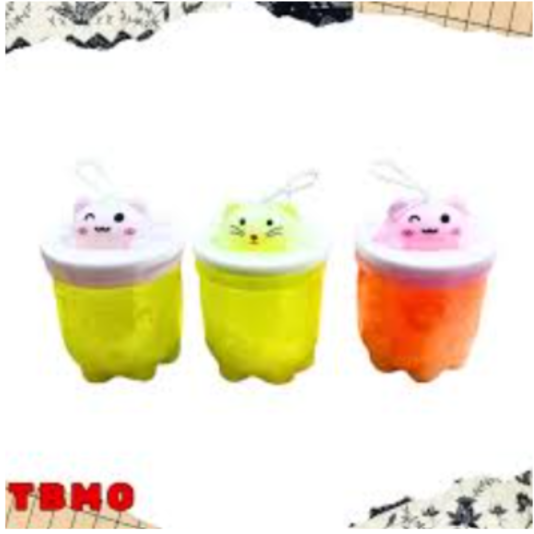 Cute Pink Crystal Slime Jar with Cat Lid & Loop - Non-Toxic Sensory Jelly Slime Fidget Toy for Kids (SLIME LNN)