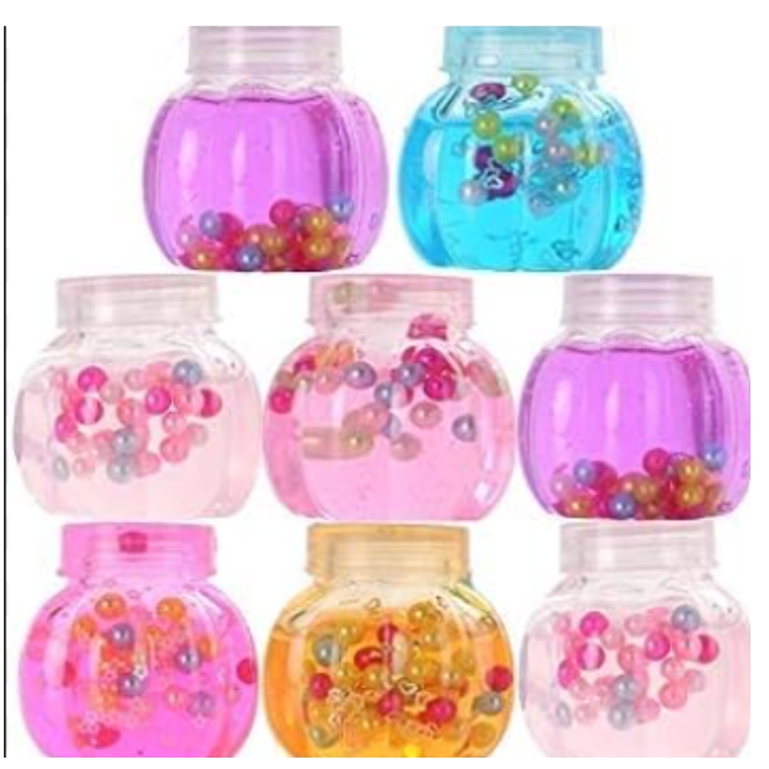 Mini Round Jar Beaded Crystal Slime - Colorful Transparent Crunchy Pearl Slime Sensory Fidget Toy for Kids (Random Colors)