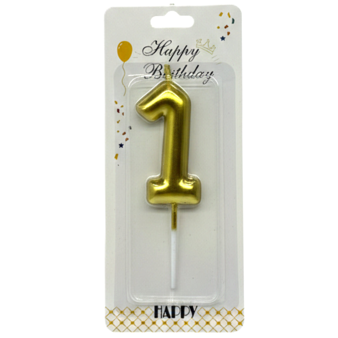 Metallic Number 1 Birthday Candle - Elegant Gold & Silver Cake Topper for First Anniversaries and Birthdays