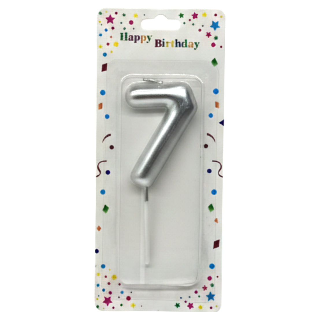 Metallic Number 7 Birthday Candle – Gold & Silver Elegant Cake Topper for Anniversaries and Celebrations