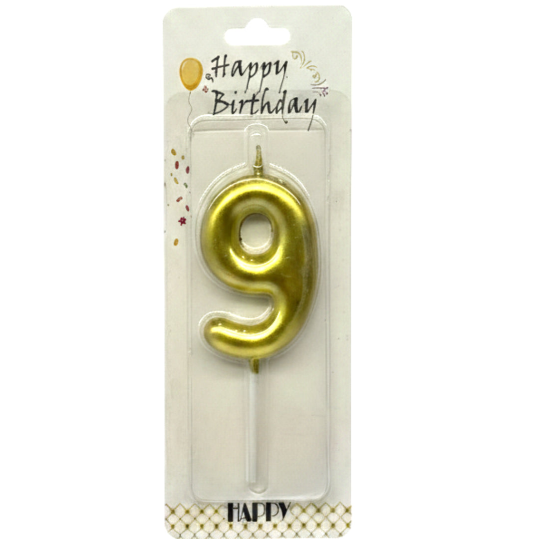 Metallic Number 9 Birthday Candle - Gold & Silver Cake Topper