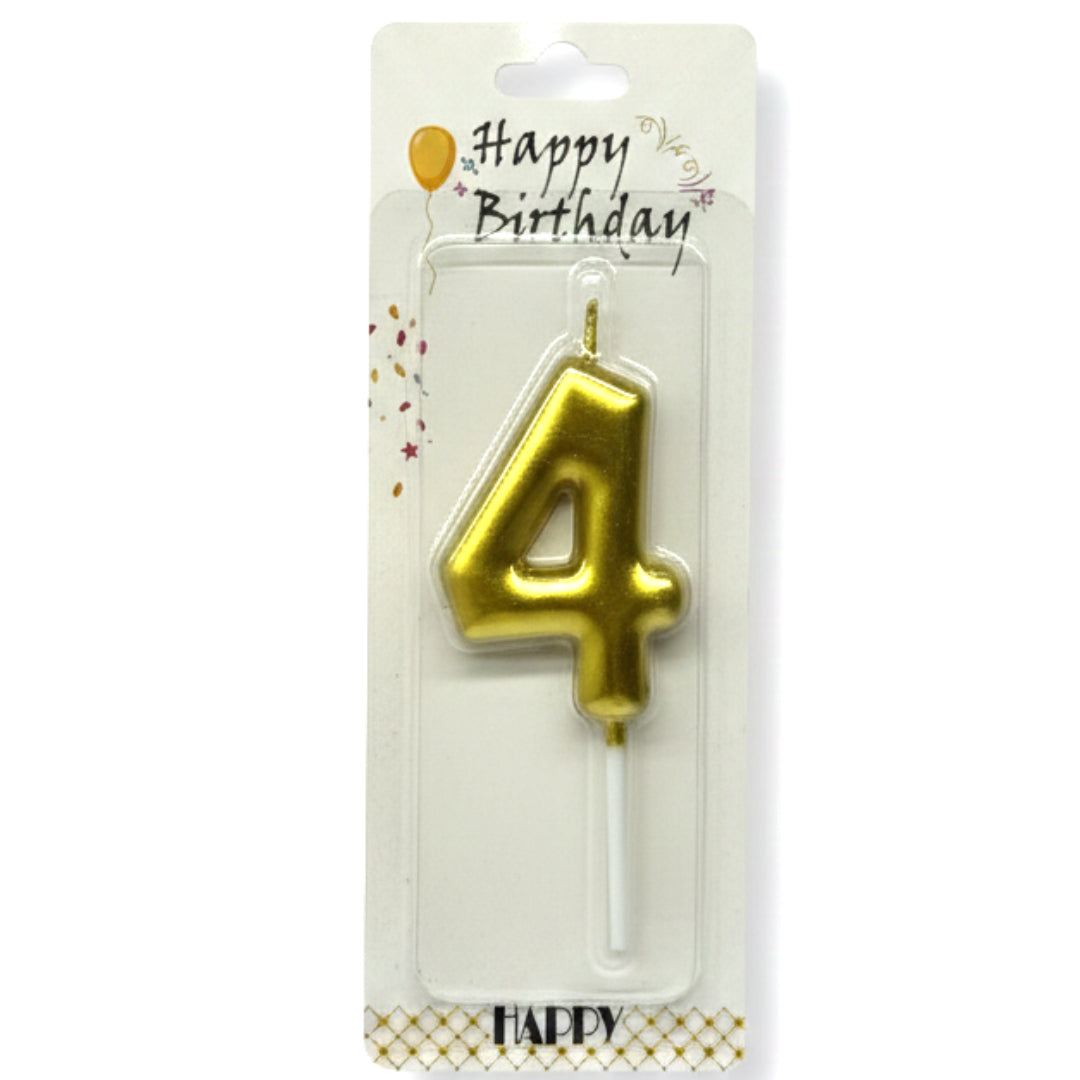 Premium Metallic Number 4 Birthday Cake Candle – Gold & Silver Milestone Decor