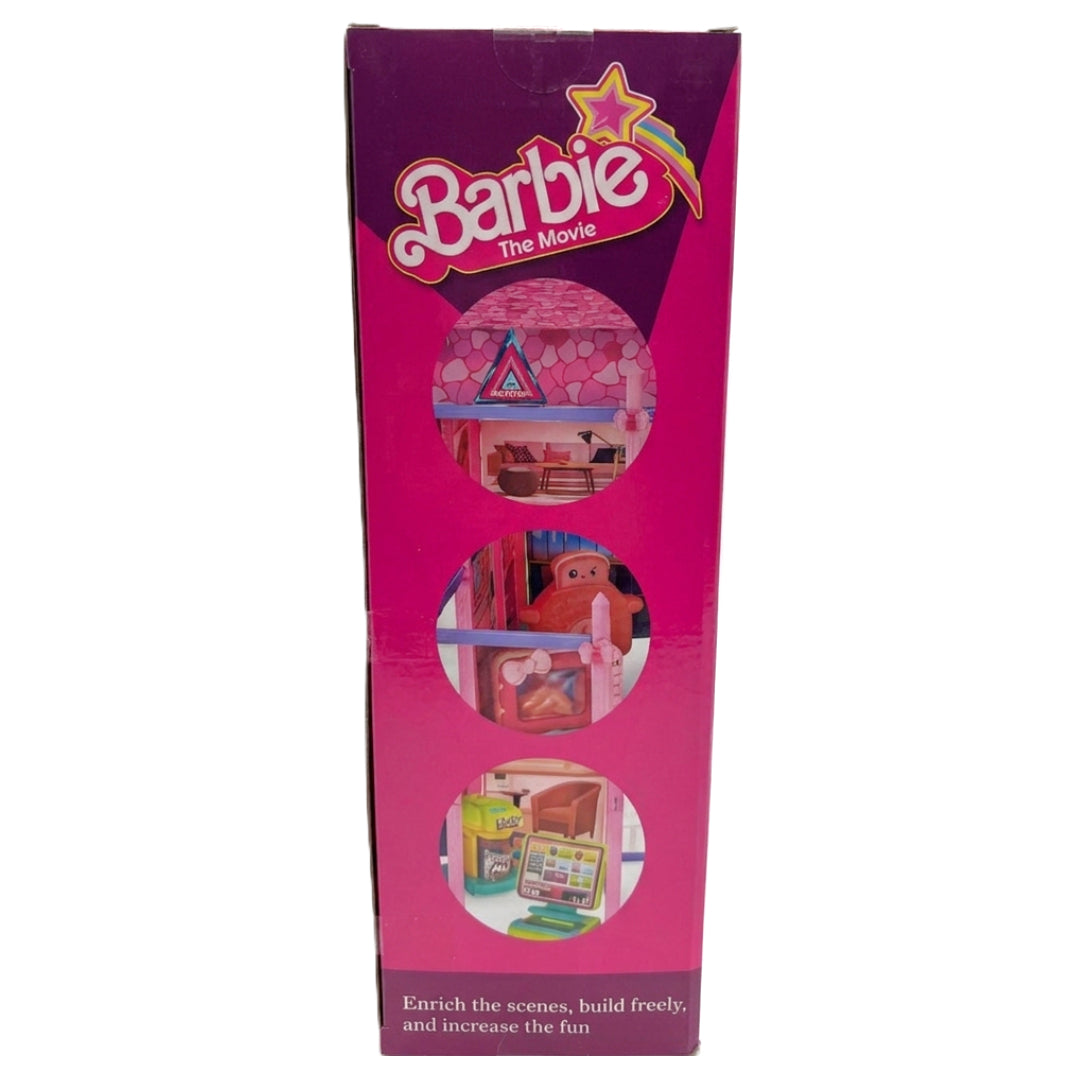 302-Piece Pink Dream Villa Building Set - DIY Dollhouse Playset with Miniature Figures & Accessories - Movie-Inspired Barbie Land Toy for Kids 3+