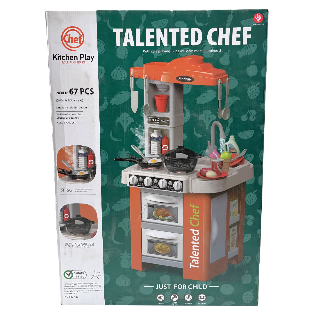 Talented Chef Kids’ Kitchen Playset - 67-Piece Interactive Role-Play Toy with Lights, Sounds, & Real Steam Effect