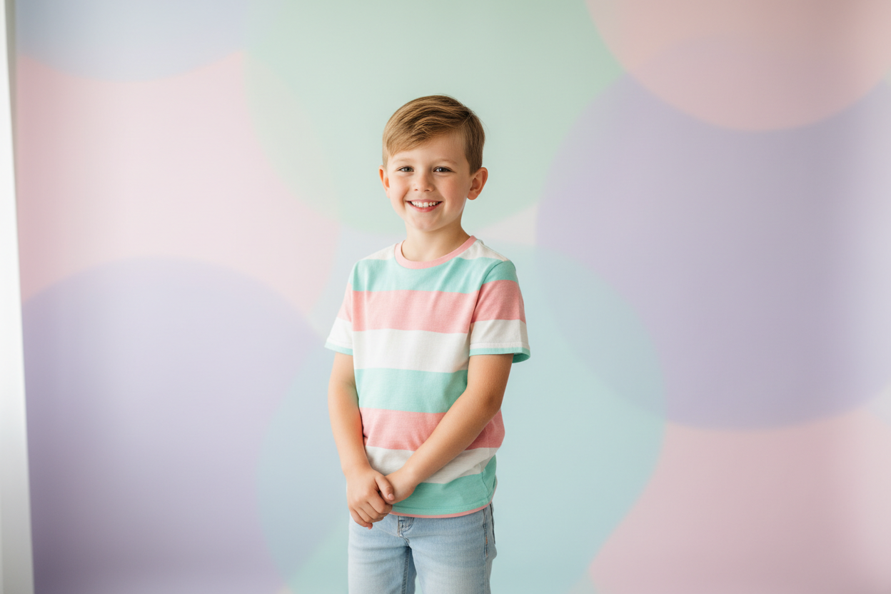 A 10 year old boy in pastel bg