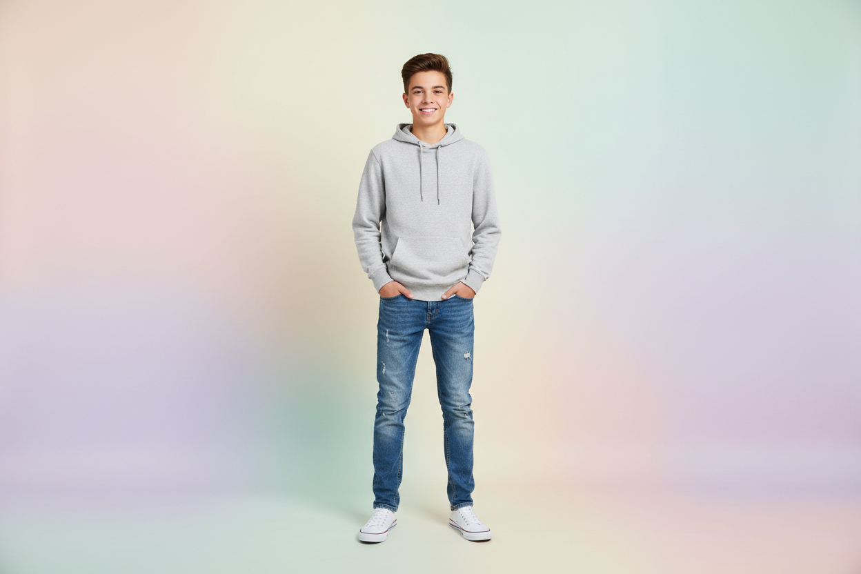 A guy in pastel background aged 13 years