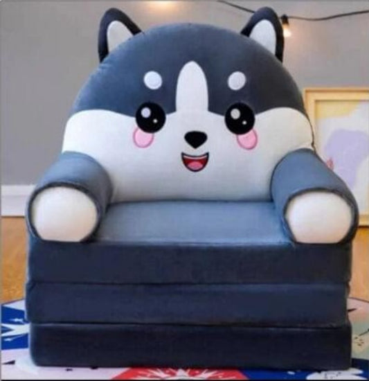 Grey Rabbit 3-Layer Kids Sofa Chair – Soft Plush Foldable Seat