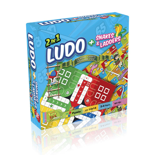2-in-1 Classic Board Game Set: Ludo and Snakes & Ladders – Family Fun, Race & Dice Game for 2-4 Players