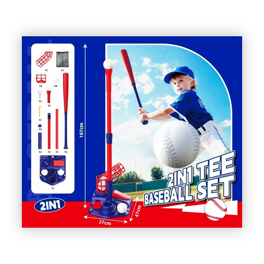2-in-1 Kids Tee Baseball Set: Adjustable Height Batting Trainer & Pop-Up Pitching Machine – Indoor/Outdoor Sports Toy