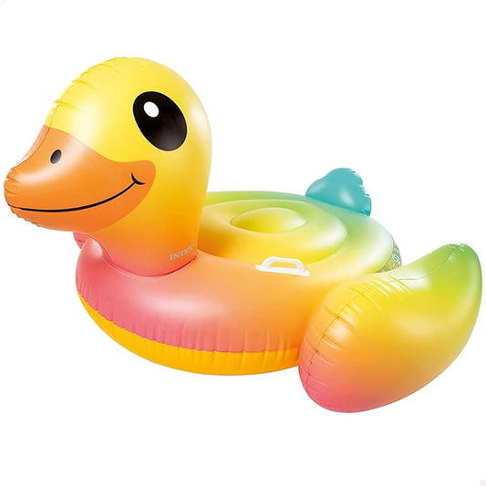 Intex Giant Inflatable Yellow Duck Ride-On – 58" Floating Pool Toy with Heavy-Duty Handles – Classic Rubber Ducky Style for Ages 3+