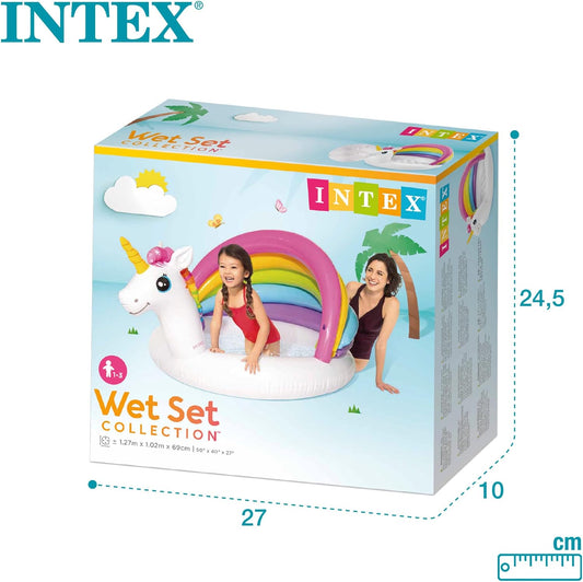 Intex Unicorn Inflatable Baby Pool – Wet Set Collection™ Rainbow Toddler Wading Pool with Built-in Sunshade – Ages 1–3
