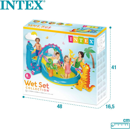 Intex Dinoland Inflatable Play Center – Wet Set Collection™ Large Kids' Water Park with Slide & Dino Arch Sprayer – Ages 2+