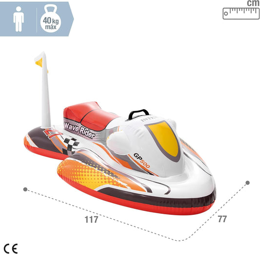 Intex Wave Rider Ride-On Inflatable Jet Ski – Wet Set Collection™ Pool Float with Heavy-Duty Handle – Kids Water Toy for Ages 3+