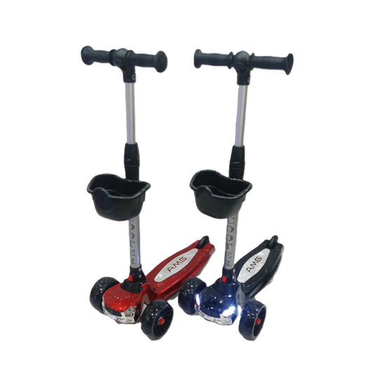 AMG-Inspired Kids 3-Wheel Kick Scooter with Front Storage Basket, LED Headlights, and Adjustable Height – Premium Toddler Scooter in Red & Blue