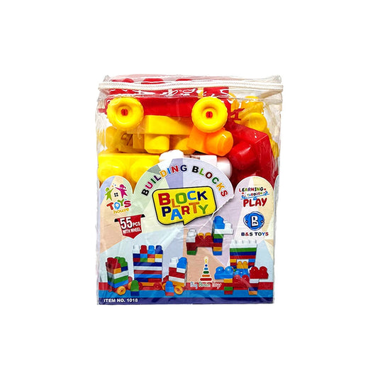 Block Party 55-Piece Jumbo Building Blocks Set with Wheels – Educational STEM Construction Toy for Toddlers & Preschoolers – Portable Zippered Storage Bag