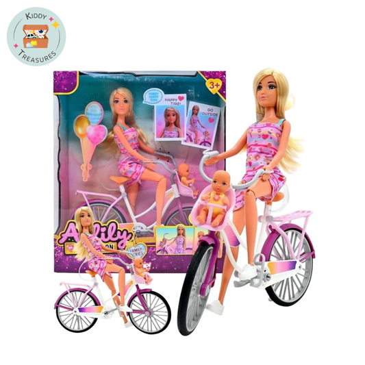 Doll Bicycle Playset with Baby Seat & Baby Doll (Ages 3+)