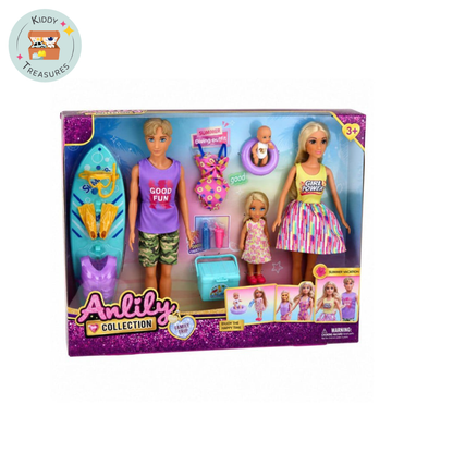 Family Doll Collection Set with Surfboard & Accessories (Ages 3+)