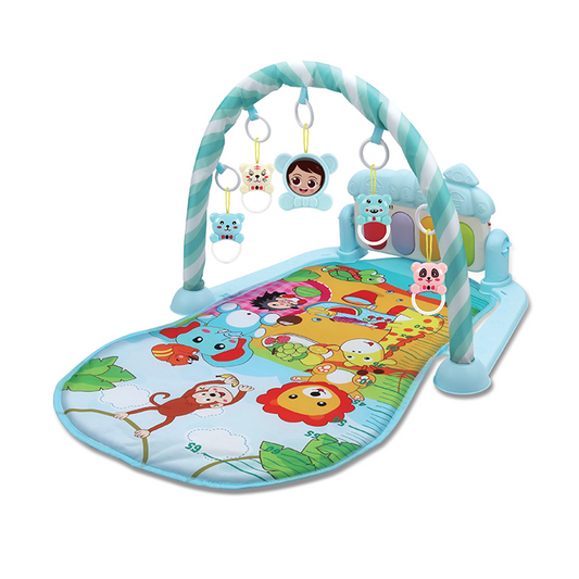 Baby Gym & Play Mat with Kick Piano – 5-in-1 Infant Activity Center with Hanging Rattles, Tummy Time Mat, and Sensory Toys for Newborns and Toddlers (Blue/Mint)