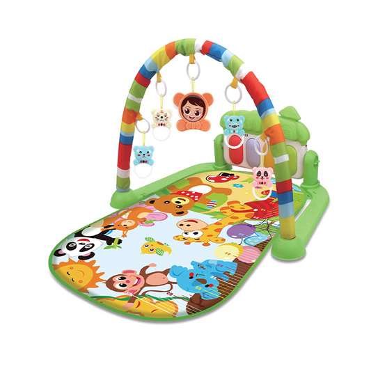 Baby Play Mat & Activity Gym with Kick-Activated Piano – Jungle Safari Tummy Time Mat with 5 Hanging Sensory Toys, Growth Chart, and Multi-Stage Learning for Infants & Toddlers (Green)