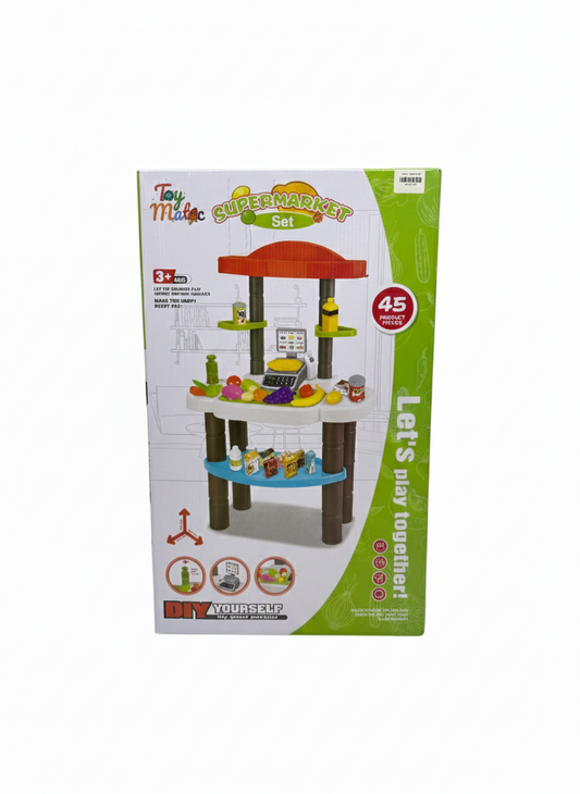 Toy Mate Supermarket Play Set for Kids – 45 Piece DIY Pretend Play Grocery Store with Cash Register, Scanner, and Play Food – Educational Toy for Toddlers Ages 3+