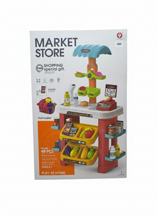 Interactive 49-Piece Kids Market Store Playset – Educational Supermarket Role-Play Toy with Grocery Accessories and Realistic Shopping Station