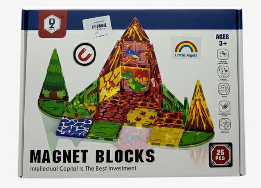 25-Piece Magnetic Building Blocks Set – Dinosaur World STEM Toy for Kids – 3D Magnetic Tiles Creative Playset
