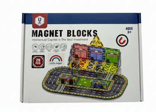 29-Piece Magnetic Tiles Race Track Set – STEM Educational Magnet Blocks for Kids 3+